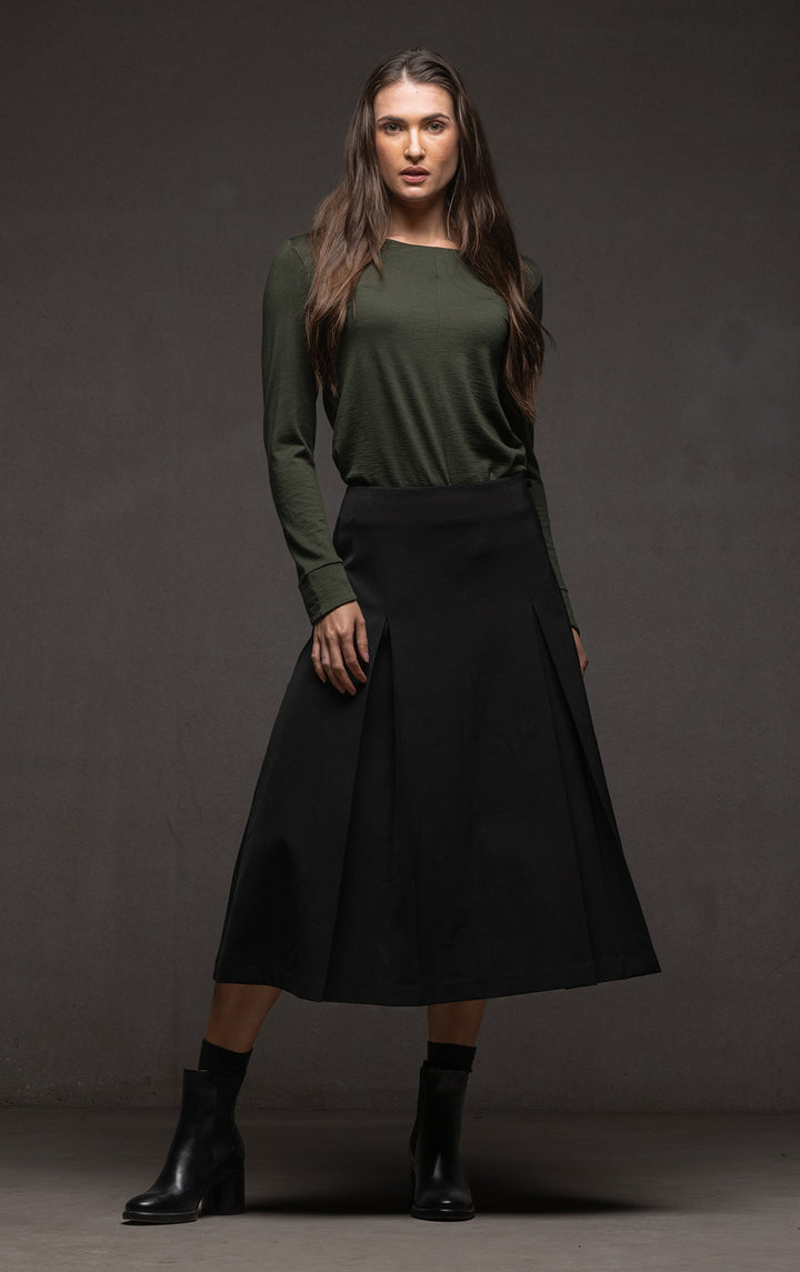 WOOL BLEND BOX PLEAT SKIRT