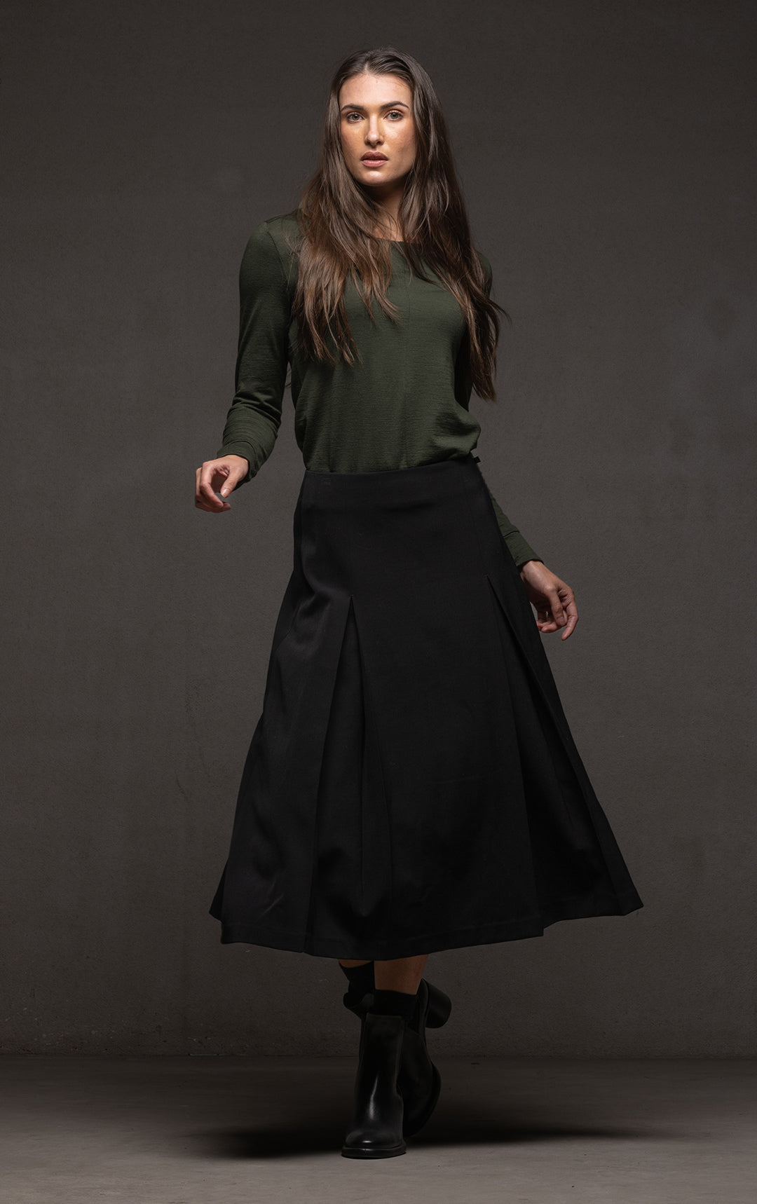 WOOL BLEND BOX PLEAT SKIRT
