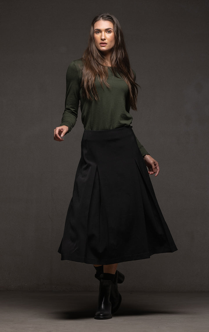 WOOL BLEND BOX PLEAT SKIRT