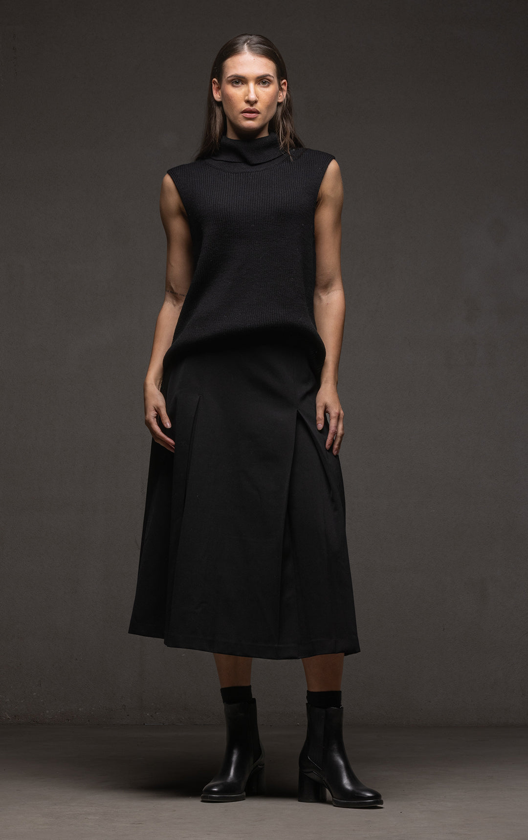 WOOL BLEND BOX PLEAT SKIRT