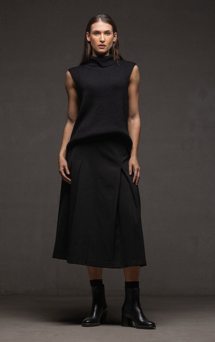 WOOL BLEND BOX PLEAT SKIRT
