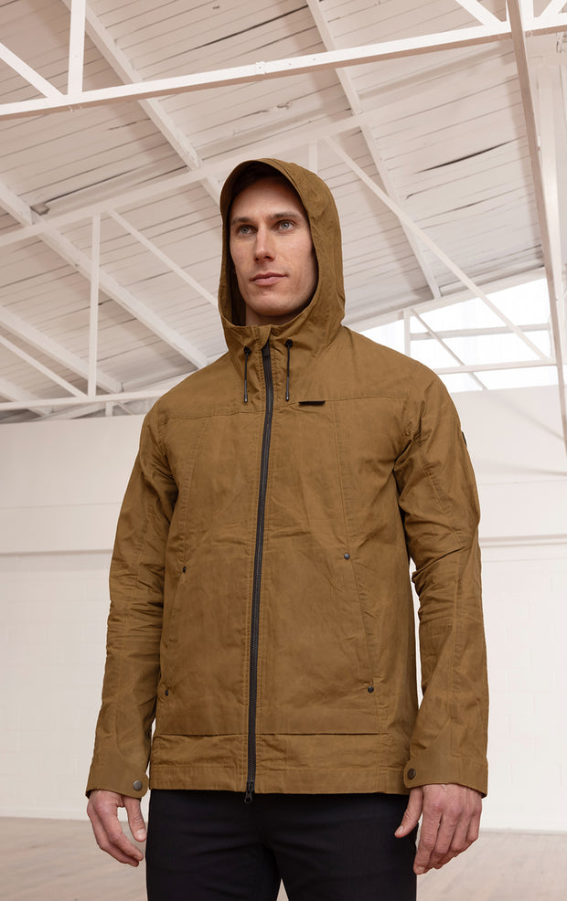 WAXED COTTON HOODED JACKET