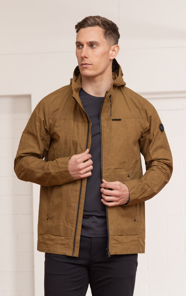 WAXED COTTON HOODED JACKET