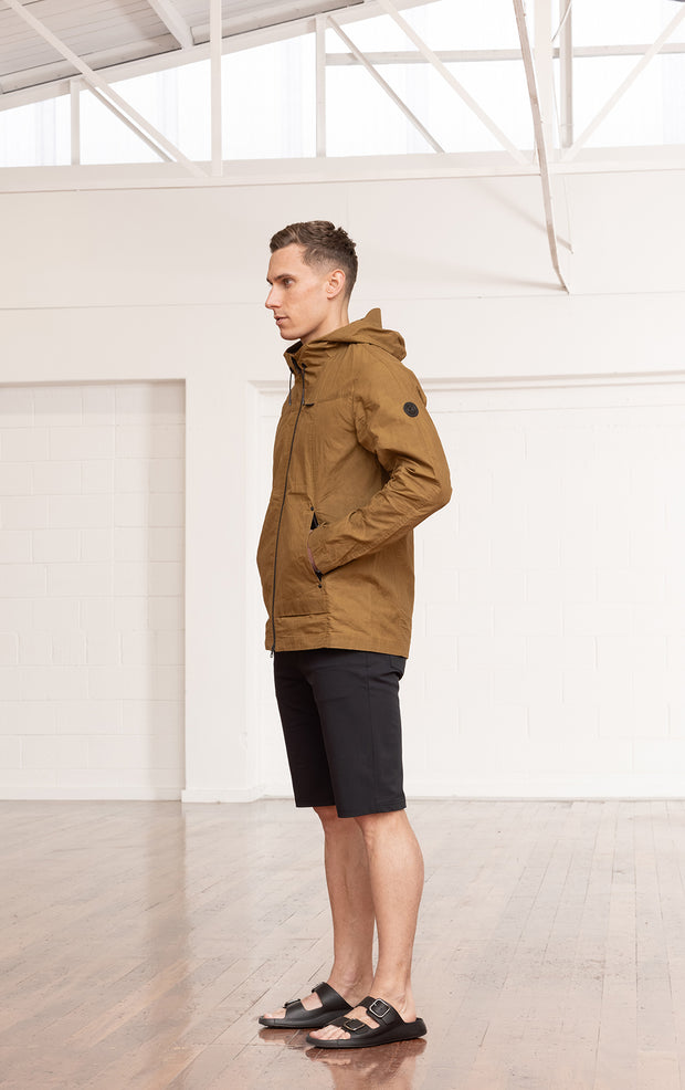 WAXED COTTON HOODED JACKET