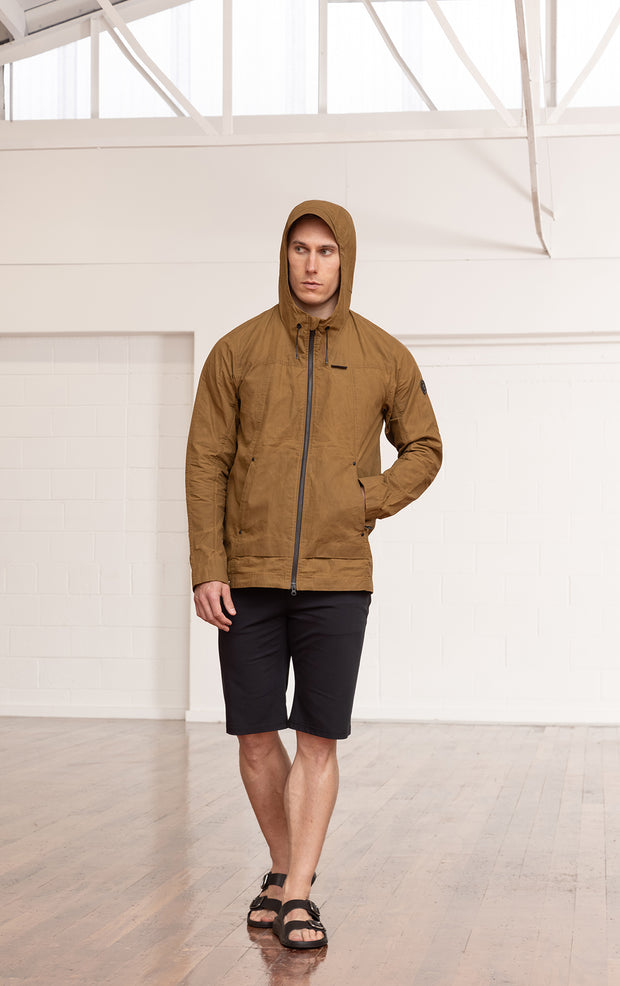 WAXED COTTON HOODED JACKET