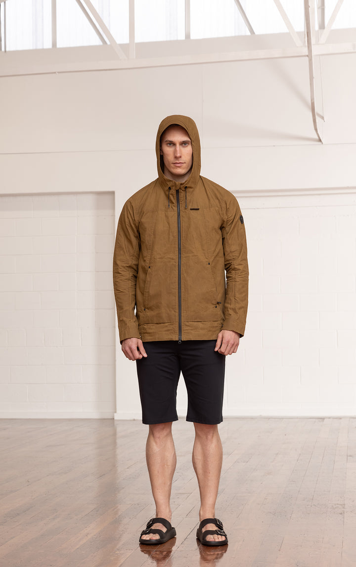 WAXED COTTON HOODED JACKET