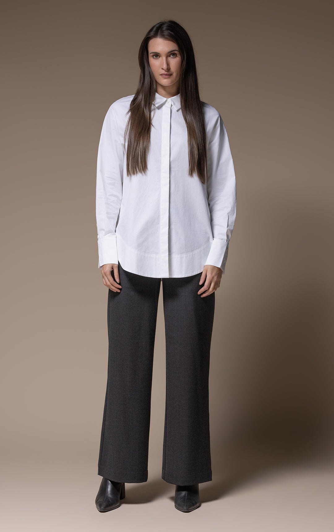 WOOL FLANNEL WIDE LEG TROUSER