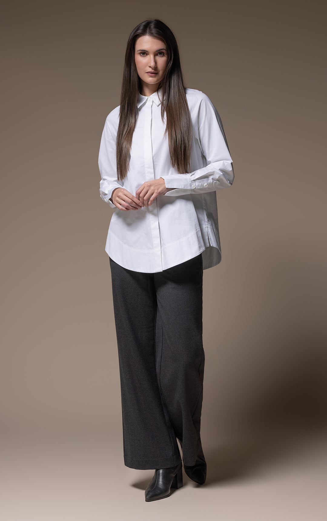 WOOL FLANNEL WIDE LEG TROUSER