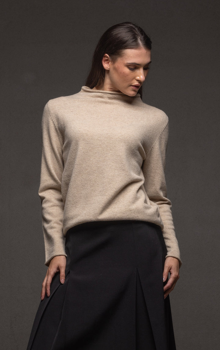 12GG BRUSHED MERINO FUNNEL NECK PULLOVER