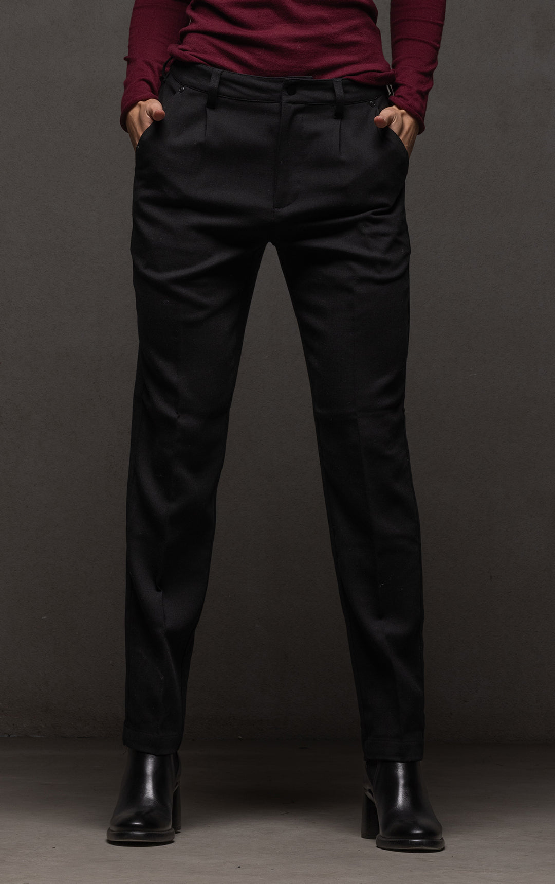 WOOL BLEND STRAIGHT LEG TROUSER