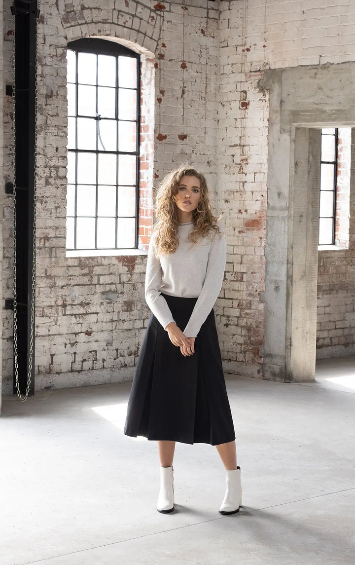 WOOL BLEND BOX PLEAT SKIRT 0