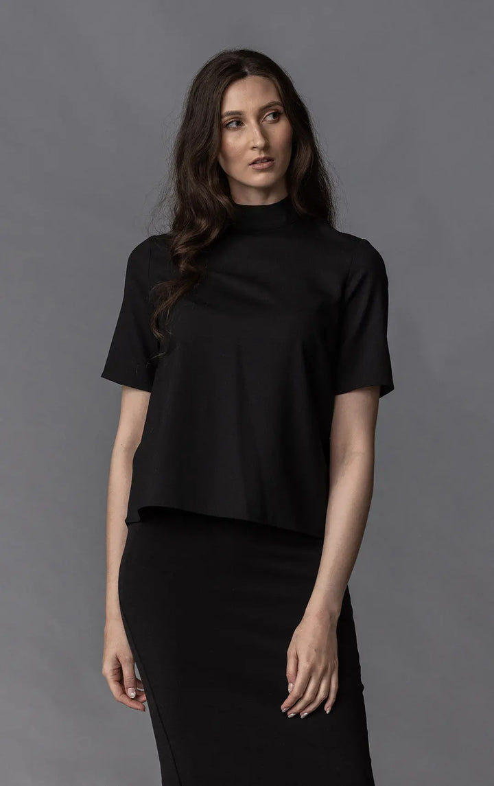 WOOL BLEND HIGH COLLAR TOP 0