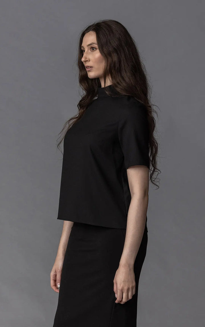 WOOL BLEND HIGH COLLAR TOP 0